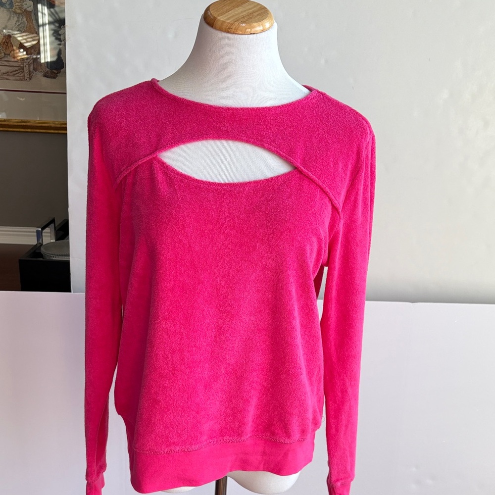 Tracy Anderson for G.I.L.I. Baby Terry Keyhole Hot Pink Top